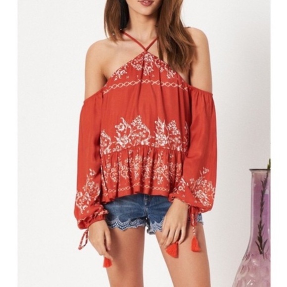 Tularosa Syrah Open Shoulder Boho‎ Orange Blouse Size S - Picture 1 of 8